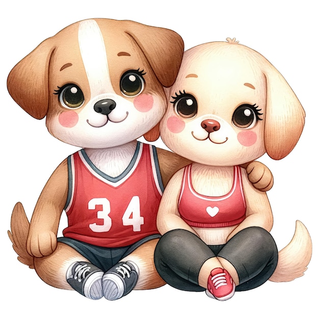 Watercolor Cute Lovely Couple Dog Clipart