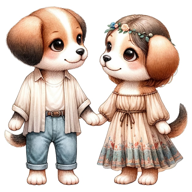 Watercolor Cute Lovely Couple Dog Clipart