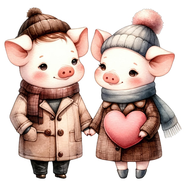 Watercolor Cute Lovely Couple Pig Clipart