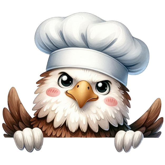 Watercolor Cute Peeking Chef Eagle