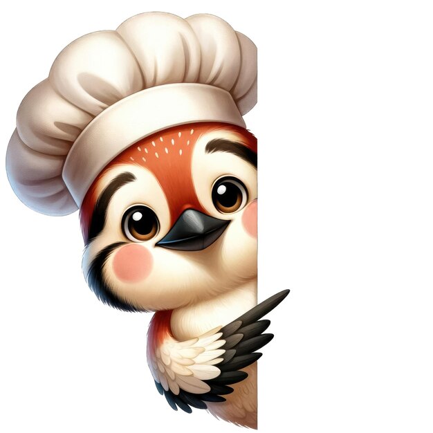 Watercolor Cute Peeking Chef Woodpecker