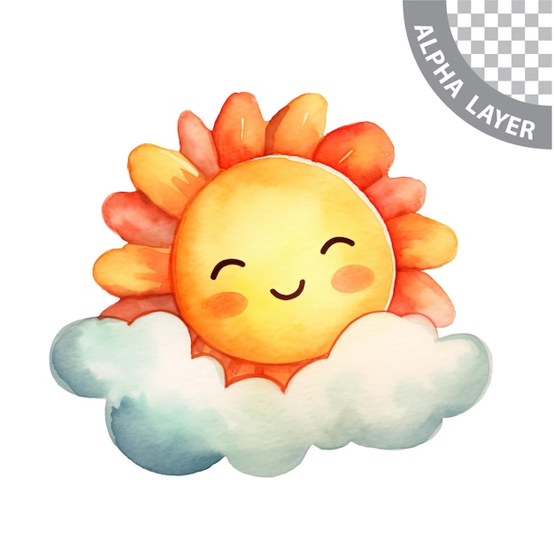 PSD watercolor cute smiling sun