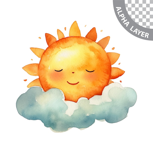 Watercolor cute smiling sun