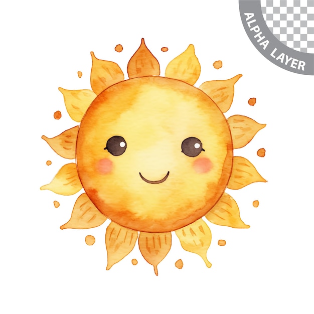PSD 수채화 귀여운 미소 짓는 태양
