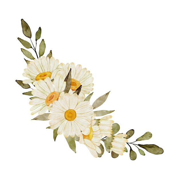 PSD watercolor daisy floral arrangement decoration