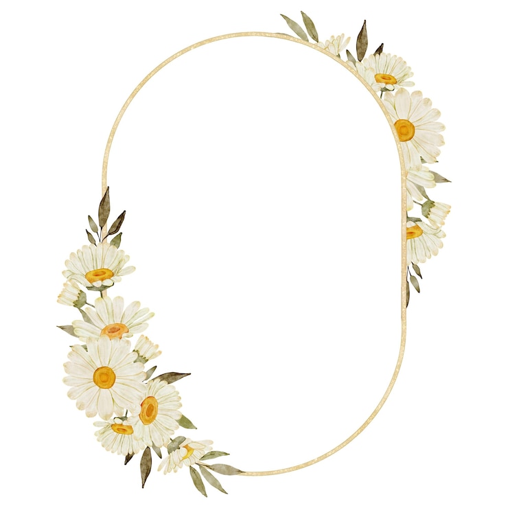 PSD watercolor daisy floral frame in gold geometric
