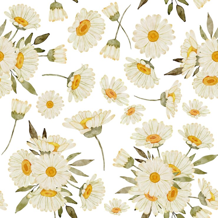 PSD watercolor daisy floral seamless pattern
