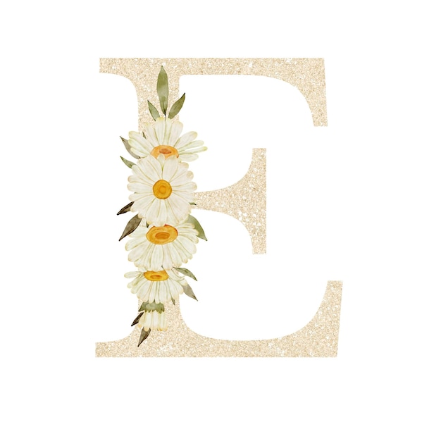 watercolor daisy flower alphabet e