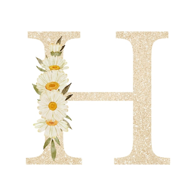 PSD alfabeto del fiore della margherita dell'acquerello h