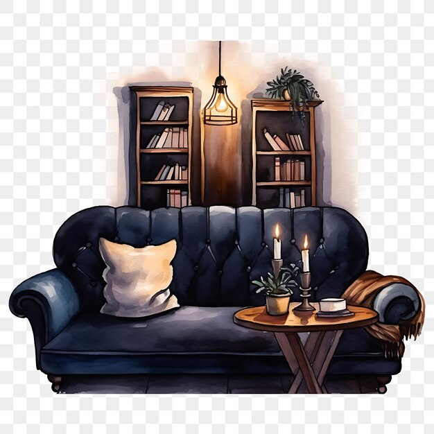 PSD watercolor of dark and cozy hideout a room with dark moody t clipart creative design ink concept