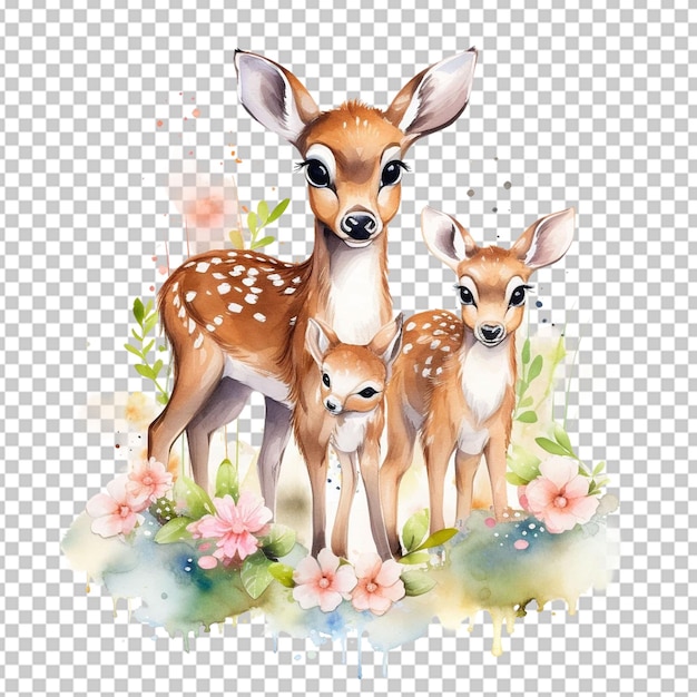 PSD watercolor deer family clipart png sublimation