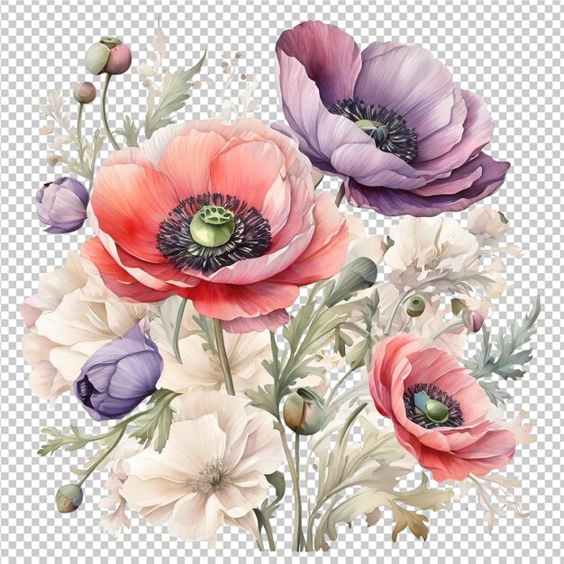 PSD watercolor deferent floral flower bouquet design