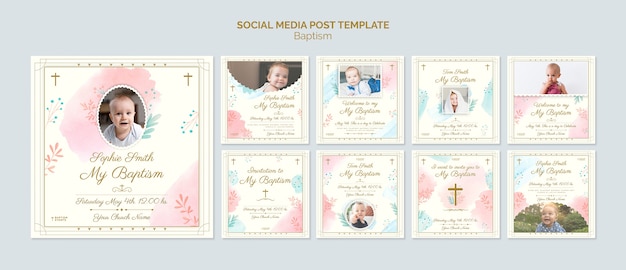 Watercolor design baptism instagram posts template