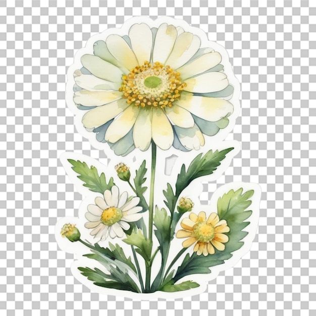 PSD watercolor different flower sticker design transparent background