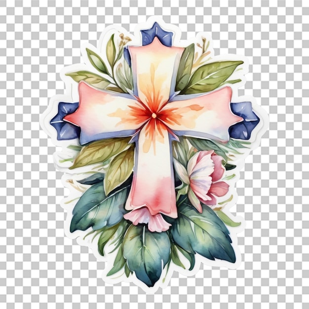 Watercolor different flower sticker design transparent background