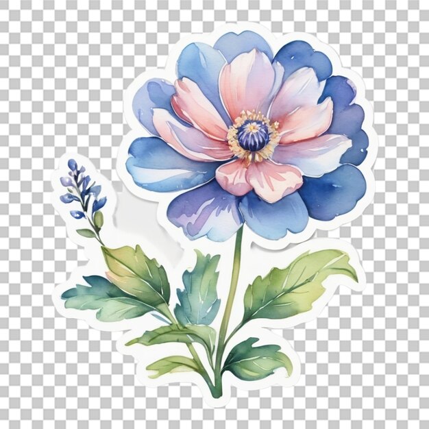 PSD watercolor different flower sticker design transparent background