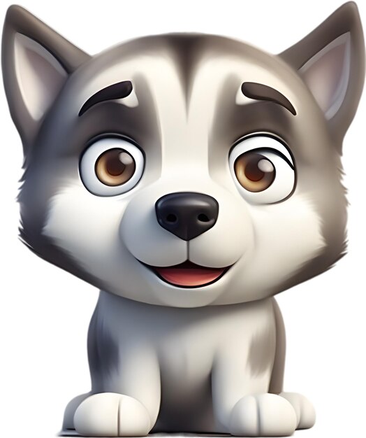 PSD watercolor drawing of a cute siberian husky dog in cartoon style