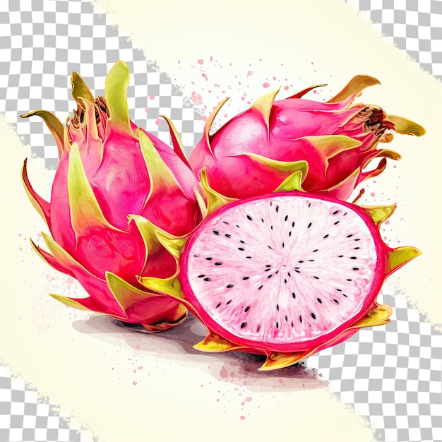 PSD disegno ad acquerello di frutto del drago su uno sfondo trasparente che rappresenta cibo sano