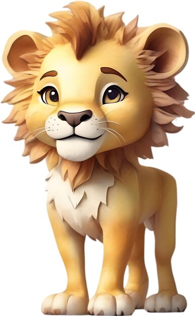 PSD watercolor drawing of a cute lion in cartoon style