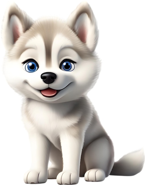 PSD watercolor drawing of a cute siberian husky dog in cartoon style