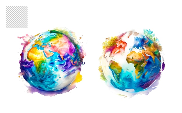 PSD watercolor earth globe png set