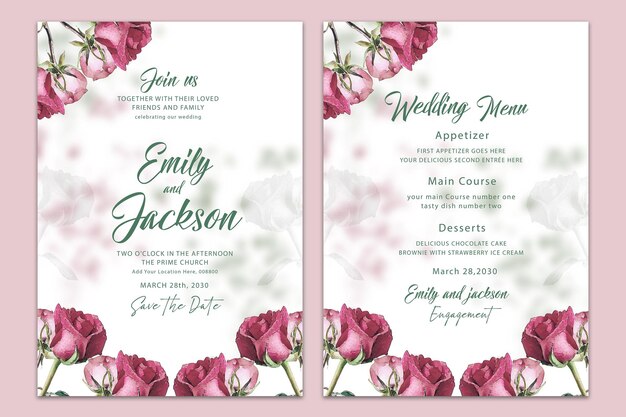 watercolor elegant floral wedding invitation template