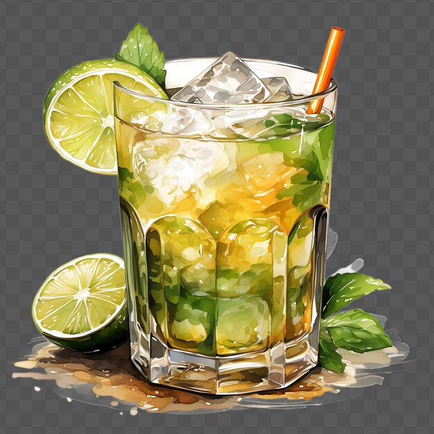 Watercolor of an elegant maitai drink capturing the sophisti isolated psd transparent collage art
