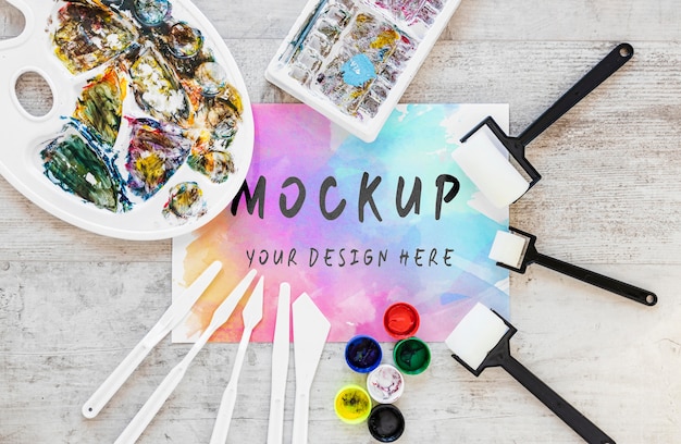 PSD watercolor elements composition with mock-up