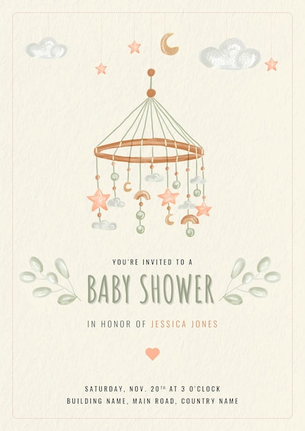 PSD watercolor elephants for nursery cute poster example for baby shower the template with little baby