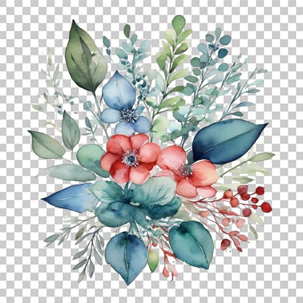 PSD watercolor floral bouquet design transparent background