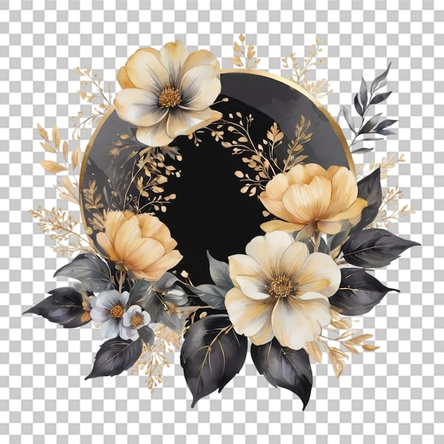 PSD watercolor floral flower bouquet and ring design isolated on transparent background