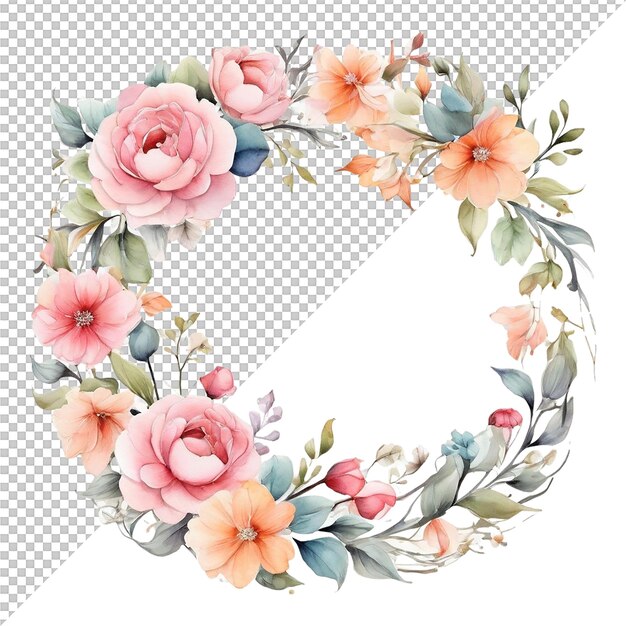 PSD watercolor floral flower frame design and wedding decoration