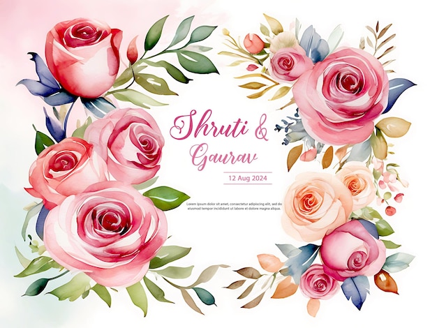 PSD watercolor floral frame artwork wedding invitation greeting cards with text