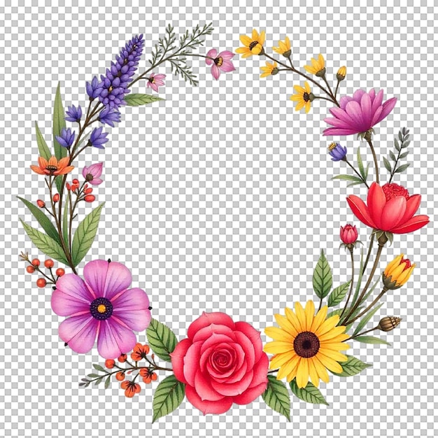 Watercolor floral frame flowers illustration isolated on transparent background