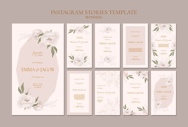 PSD collezione di storie di instagram di matrimonio floreale dell'acquerello
