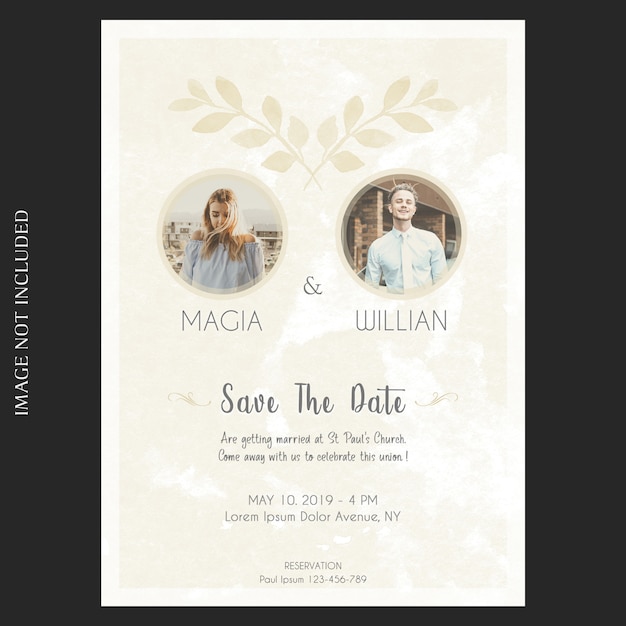 PSD watercolor floral wedding and invitation card template