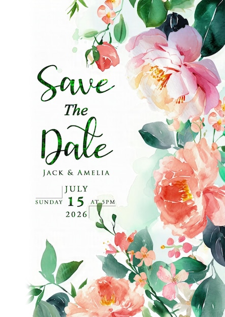 Watercolor floral wedding invitation greeting cards