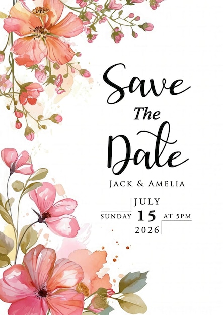 PSD watercolor floral wedding invitation greeting cards