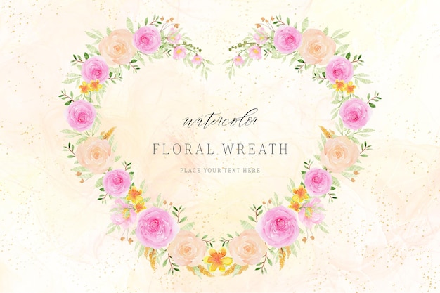 PSD watercolor floral wreath love shape