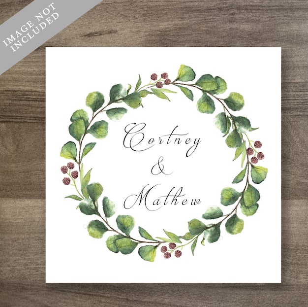 PSD watercolor floral wreath wedding invitation