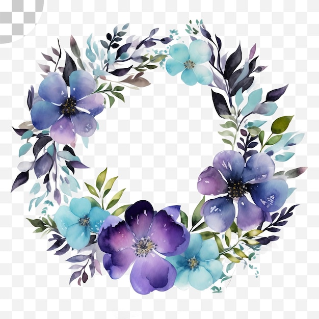 PSD a watercolor floral wreath with a blue flower.