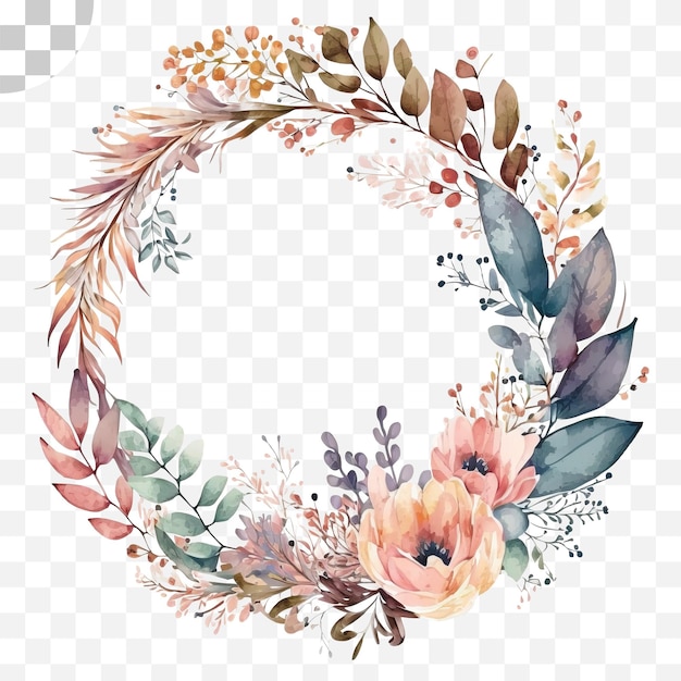 PSD a watercolor floral wreath with a floral border.