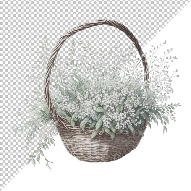 PSD sfondo di un cestino di fiori ad acquerello