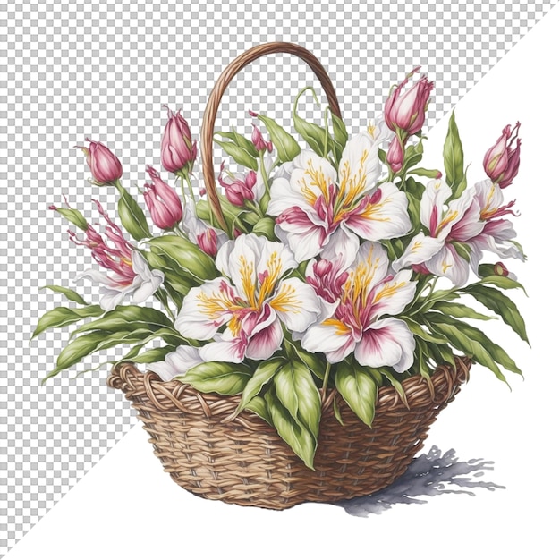 PSD watercolor flower basket design