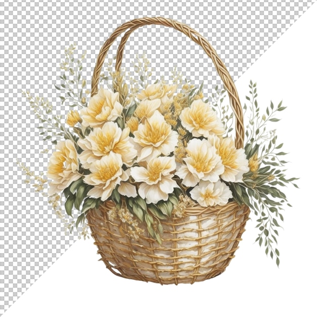 PSD watercolor flower basket design