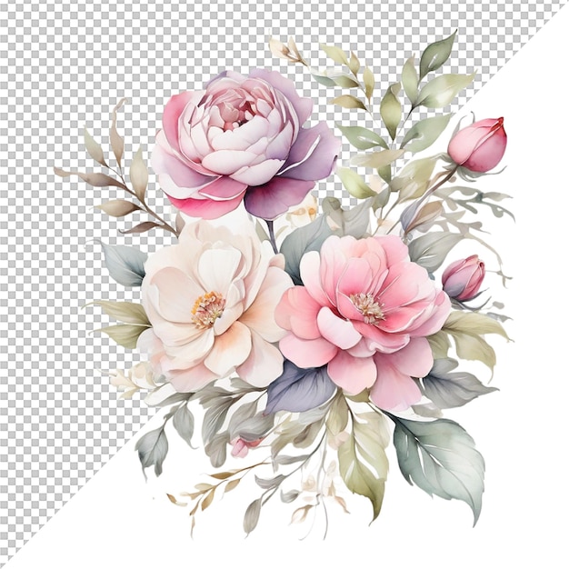 PSD disegno di bouquet di fiori ad acquerello e decorazione di nozze