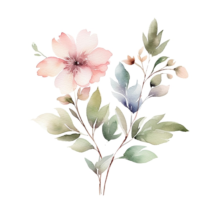 PSD watercolor flower bouquet hand drawn flowers isolated on white background