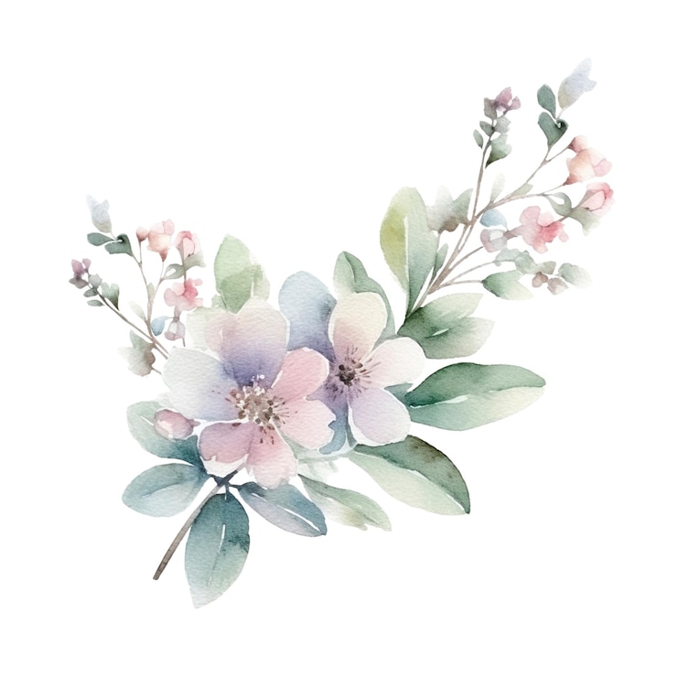 PSD watercolor flower bouquet hand drawn flowers isolated on white background