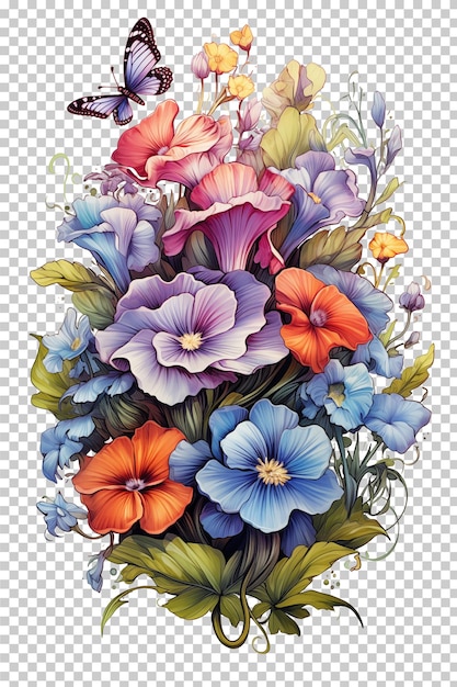 PSD illustrazione di bouquet di fiori ad acquerello isolato trasparente