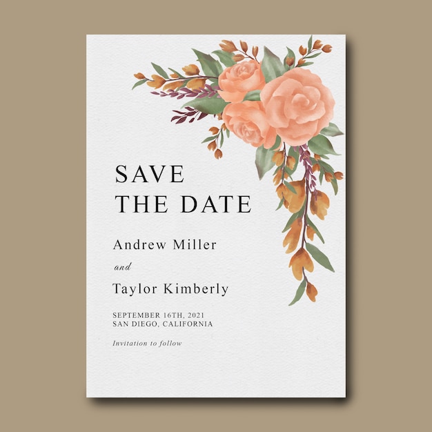 Watercolor flower save the date template